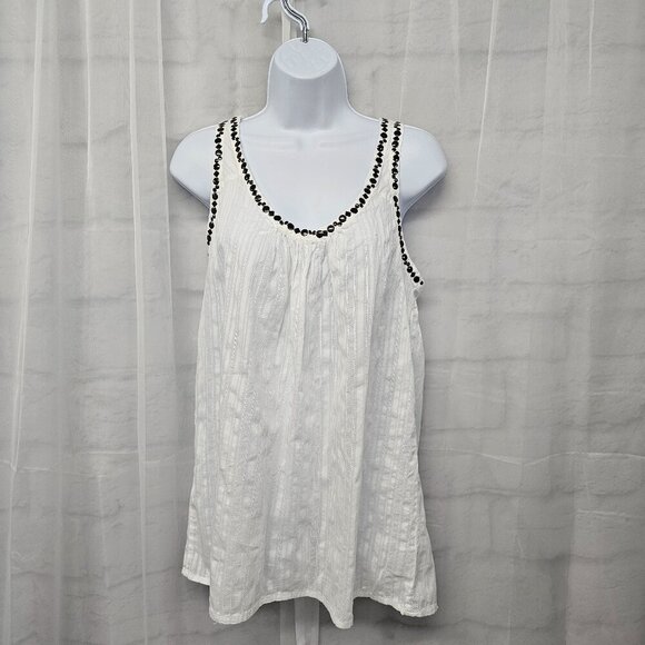Decree White Striped Studded Tank Boho Festival L - Picture 1 of 10